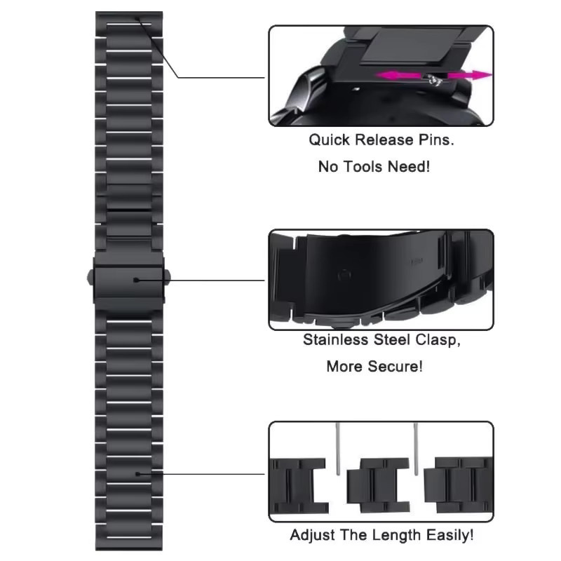 Uhrenarmband Edelstahl, 22 mm, Schwarz, Unisex - Bild 1