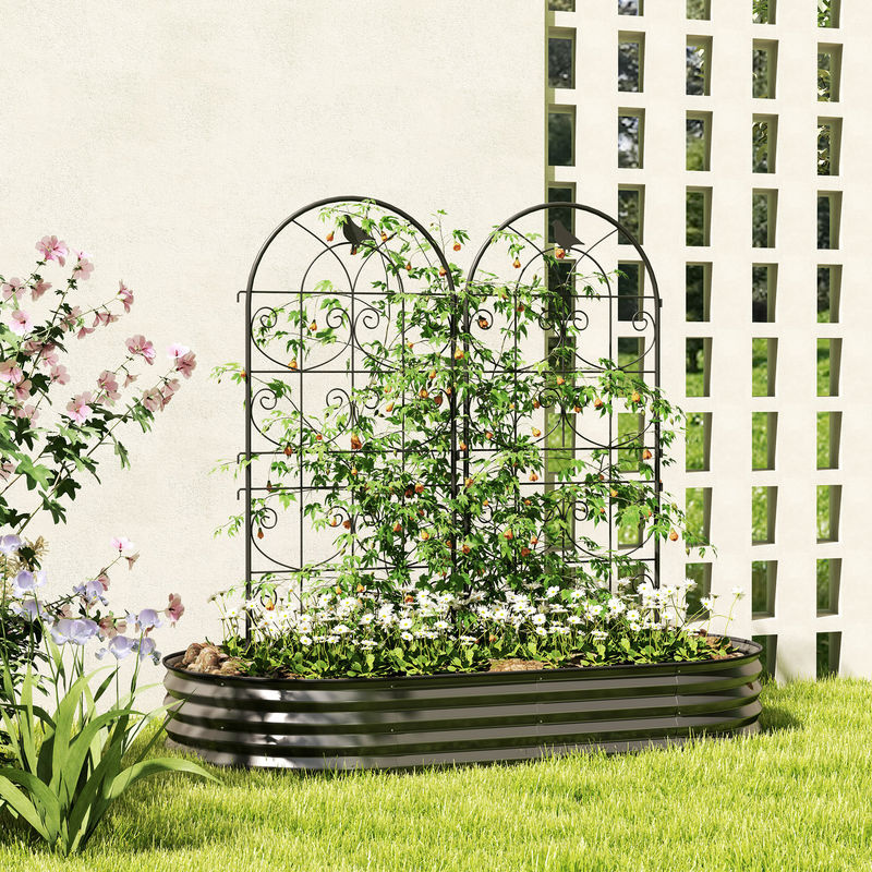 Outsunny Rankgitter Metall 2er Set mit Vogeldesign in Schwarz, Rankhilfe für Kletterpflanzen, B/H/T: 50 x 120 x 50 cm - Bild 2