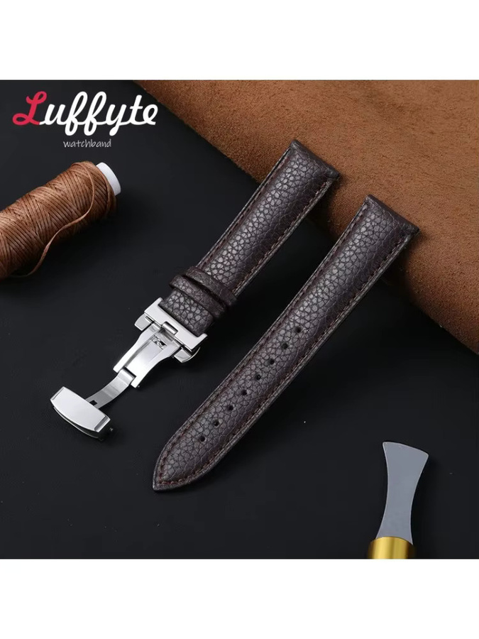 luffyte Uhrenarmband PU-Leder, Litschi-Muster, Schwarz, Unisex - Bild 2