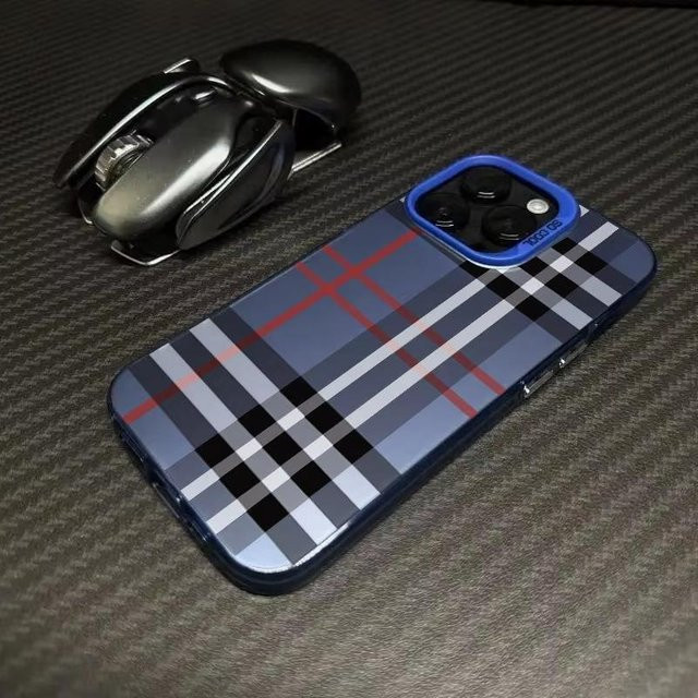 Luxus Handyhülle mit kariertem Design für Apple iPhone 16 Pro Max 15 14 13 12 in Blau, mattes Anti-Fall Rückcover - Bild 1