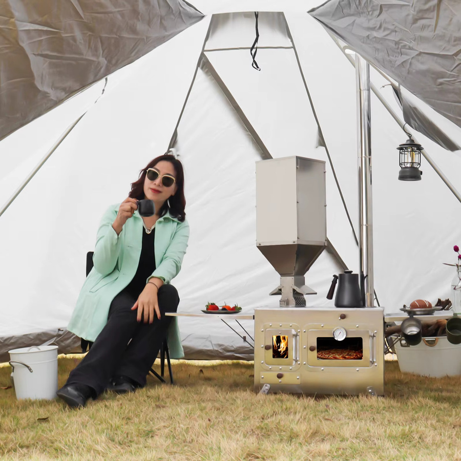SOTECH Tragbarer Holzofen aus Edelstahl mit Backofen und Schornstein für Camping und Outdoor-Kochen in Silber - Bild 2