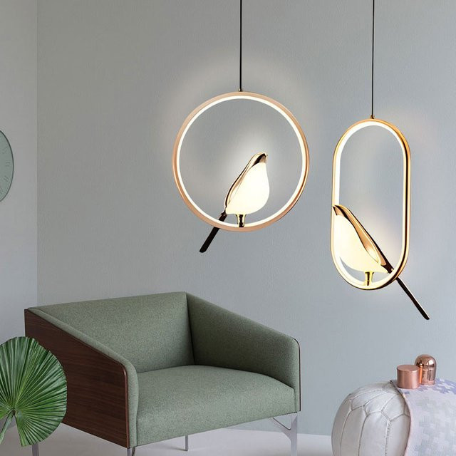 LEITELL Pendelleuchte mit Elster-Vogel Design, moderne hängende Glas-Metall-Leuchte für Schlafzimmer und Foyer, erhältlich in Gold/Messing, Silber oder Weiß - Bild 1