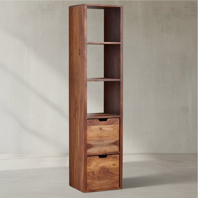 KADIMA DESIGN Zephyr Wandregal aus Sheesham Massivholz in Braun mit 5 Ablagefächern und 2 Schubladen, B/T/H: 150 x 30 x 35 cm - Bild 1