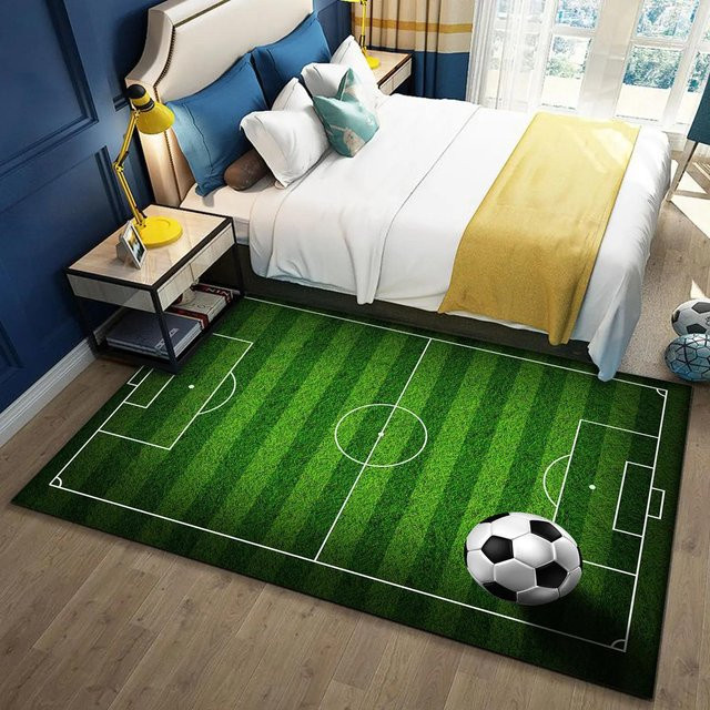 JGJG Fußballfeld Teppich in Grün, Antirutsch Bereichsteppich aus Polyester für Wohnzimmer, Kinderzimmer oder Schlafzimmer, B/T: 120 x 160 cm - Bild 1
