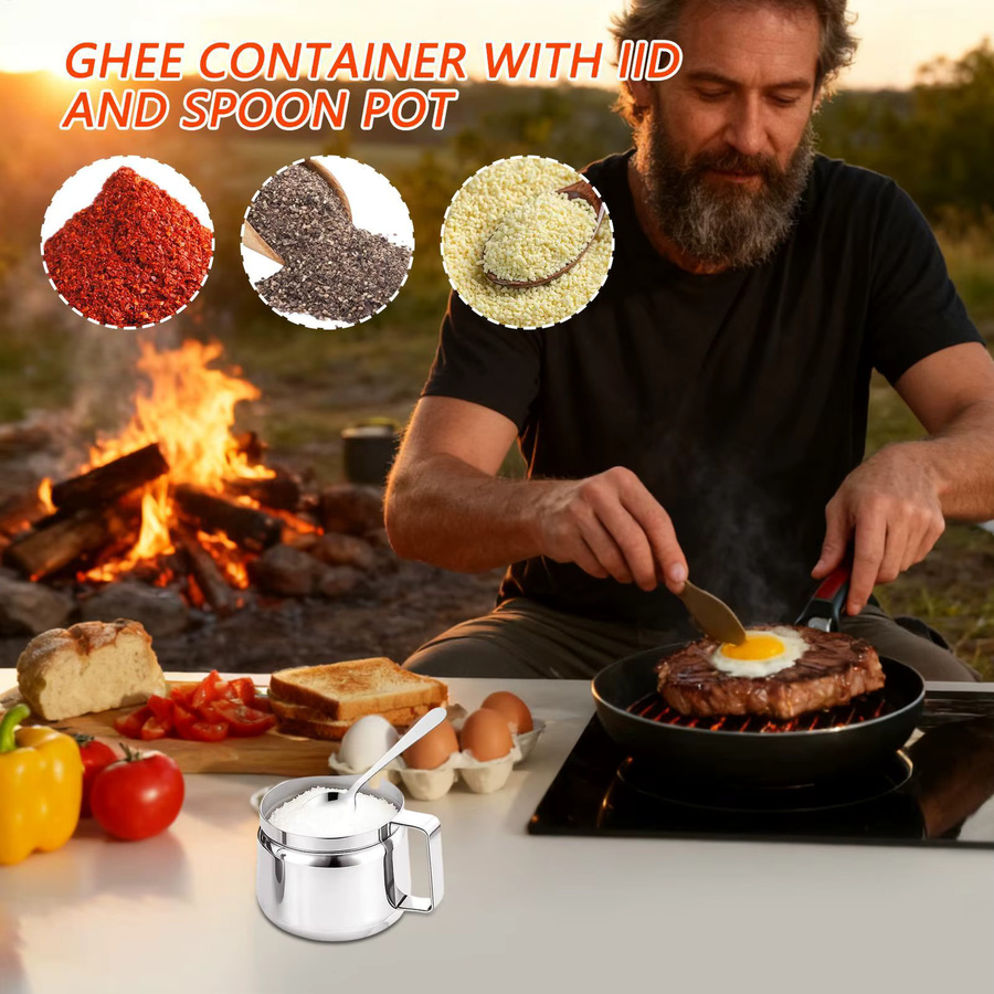 Edelstahl-Ghee-Behälter in Silber mit Deckel, 500 ml Vorratsbehälter für Zucker, Salz, Tee und Gewürze - Bild 2