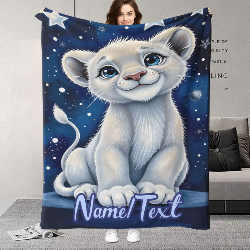 ZIZ Flanell-Decke mit individuellem Text in Blau für Camping, Strand und Wohnzimmer - Bild 2