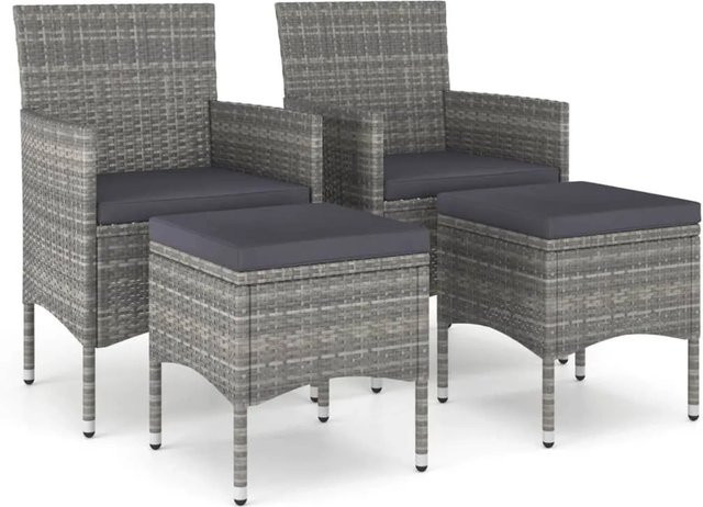 Furnicato 4-tlg Gartenmöbel-Set aus Poly Rattan mit Kissen in Grau - Bild 1