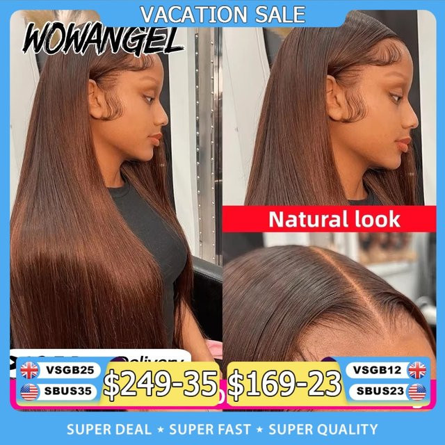 wowangel Echthaarperücke, 34 Zoll, glatt, schokoladenbraun, HD Full Lace Frontal, Damen - Bild 1