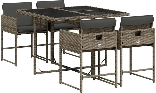 vidaXL 5-teilige Garten-Essgruppe aus Poly-Rattan mit Kissen in Grau - Bild 1