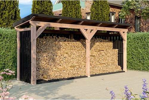 SKANHOLZ Kaminholzunterstand Holm aus Douglasie und Fichte in Anthrazit, B/T/H: 500 x 144 x 216 cm