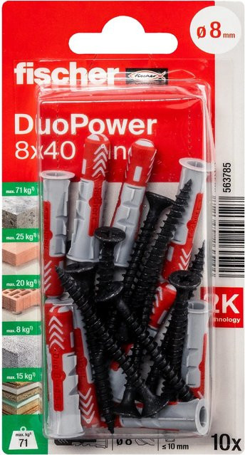 Fischer Universaldübel DuoPower mit verzinkten Schrauben, 10 Stück, Durchmesser: 8 mm, Länge: 40 mm - Bild 1