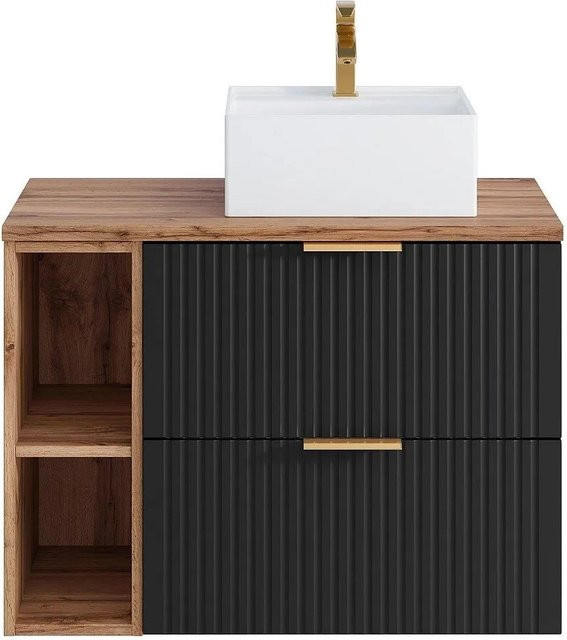 Vente-unique Einzelwaschtisch Zevara in Schwarz mit Streifenoptik, Breite: 80 cm - Bild 1