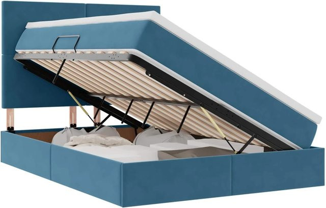 vidaXL Bett mit Stauraum und LED in Dunkelblau aus Samt, B/T/H: 140 x 200 x 144 cm - Bild 1
