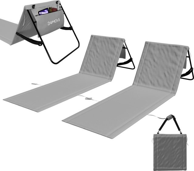 24MOVE Strandmatte 2er Set klappbar mit verstellbarer Rückenlehne und Gurt in Grau - Bild 1