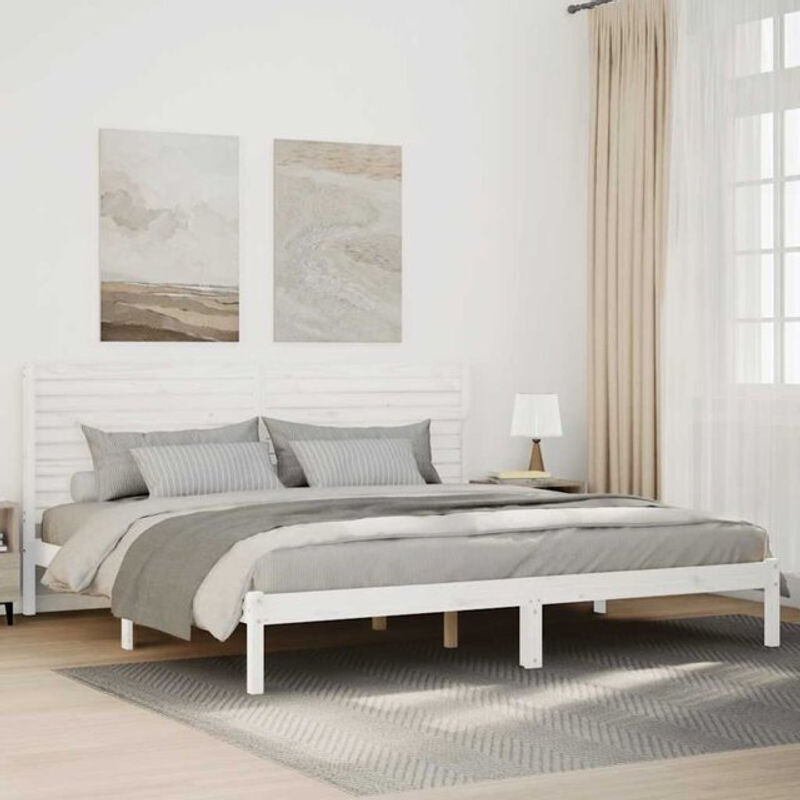 Massivholzbett aus Kiefer von Vidaxl in Weiß, Landhaus- und Minimalist-Stil, B/T: 200 x 220 cm - Bild 1
