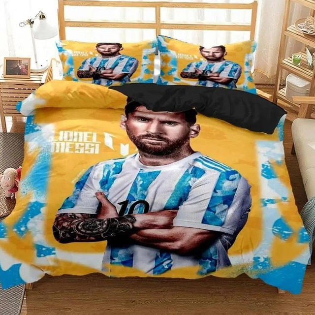 Gu Tao Messi Fußball-Superstar Bettwäsche-Set mit 3D-Druck, FC Barcelona Design, Mehrfarbig, B/H: 135 x 200 cm - Bild 1