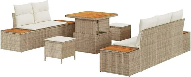 vidaXL Garten-Sofa-Set aus Poly-Rattan in Beige mit 8 Teilen und Kissen - Bild 1
