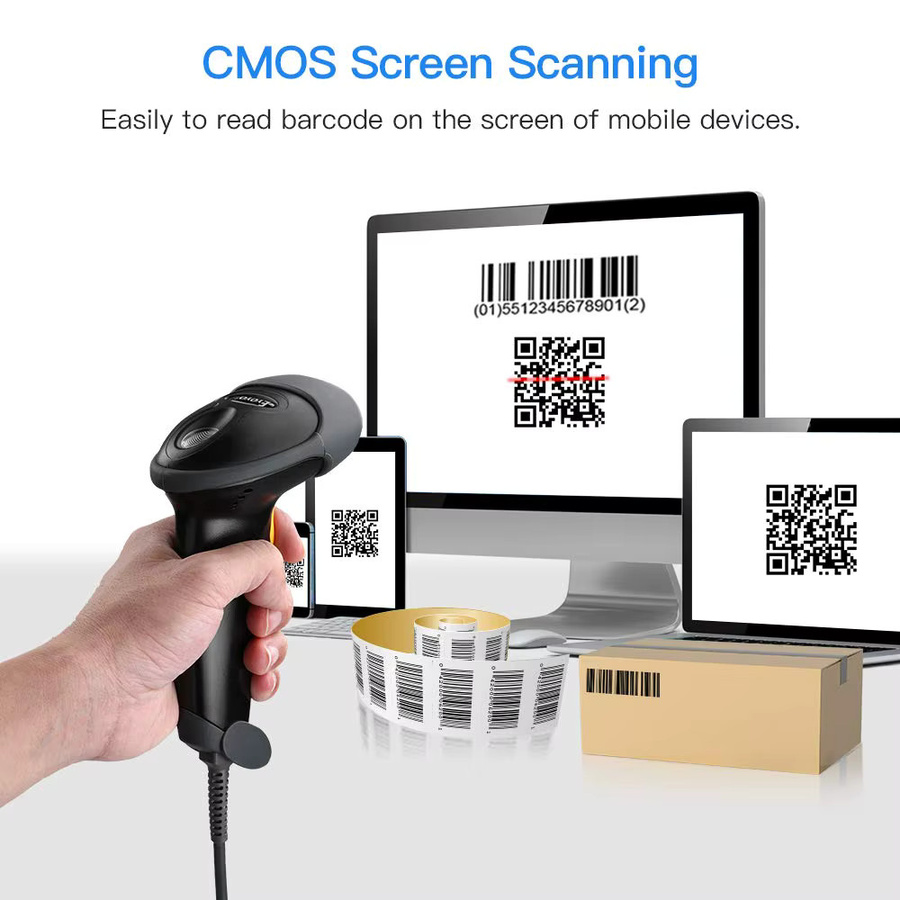 Eyoyo EY-H2 Handheld-2D-Barcodescanner in Schwarz, kabelgebundener USB-Scanner für QR-Codes, PDF-417 und Data Matrix, ideal für mobile POS-Zahlungen und Supermärkte - Bild 2