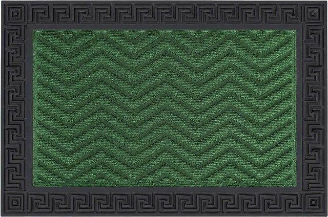 Relaxdays Fußmatte aus Polypropylen in Grün mit Zickzack-Muster und rutschfester Gummikante, B/T/H: 60 x 40 x 1 cm - Bild 1
