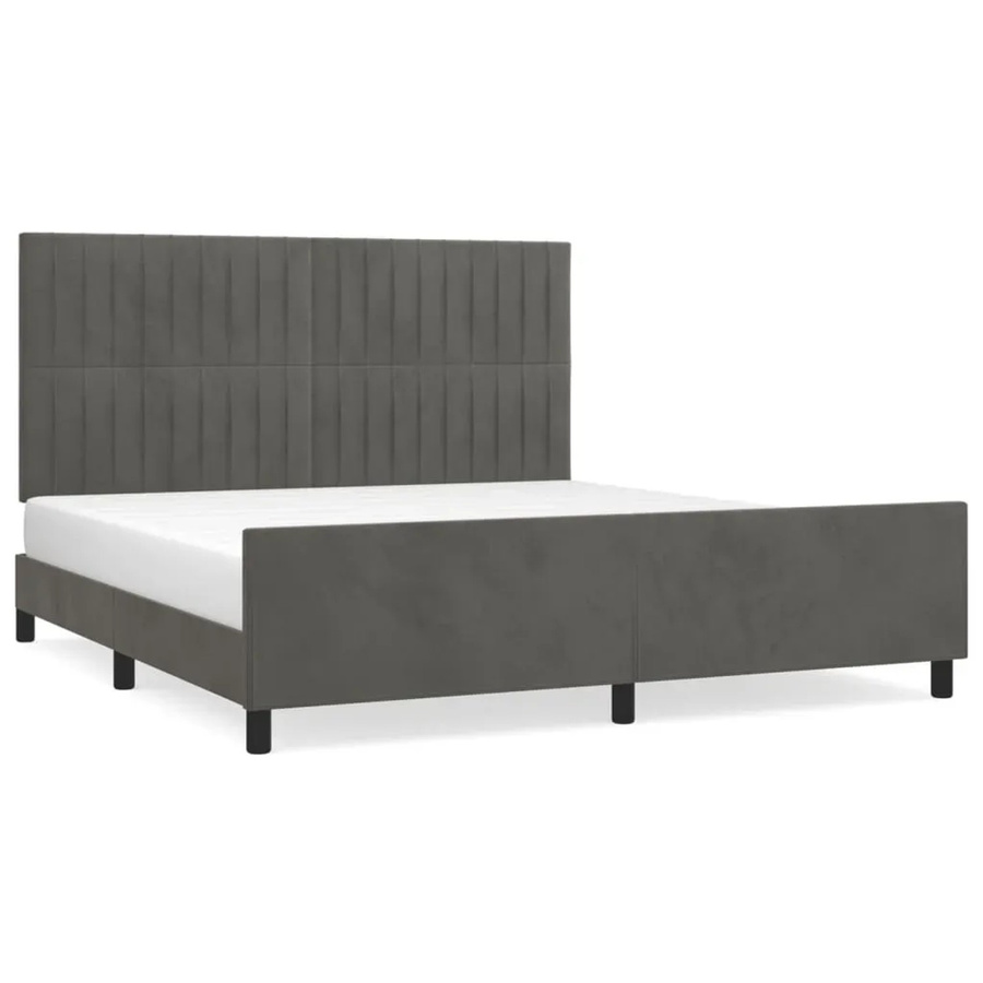 vidaXL Bettgestell mit Kopfteil aus Samt in Dunkelgrau, B/T/H: 160 x 200 x 128 cm - Bild 2