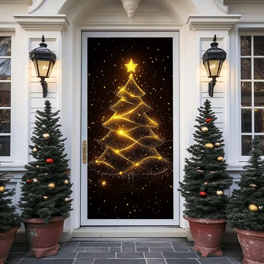 VIKAMA 2D-Weihnachtsbaum-Türbanner als hängender Hintergrund für drinnen und draußen, Multicolor - Bild 3