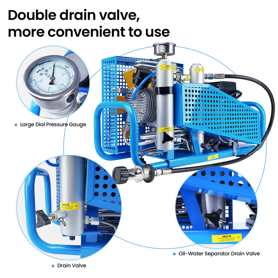TUXING PCP-Luftkompressor in Blau, 4500 psi / 300 Bar, vierstufiger Hochdruckkompressor mit 100 l/min für Tauchen, Schnorcheln und Brandbekämpfung - Bild 5