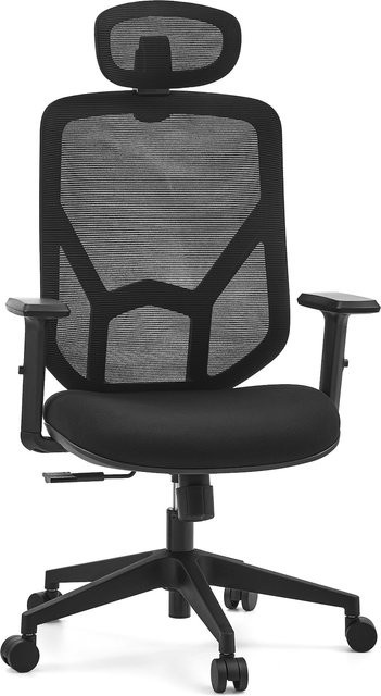 MyBuero Home Office Bürostuhl BLACORE in Schwarz mit Kopfstütze, Armlehnen und Rollen aus Stoff und Netzstoff - Bild 1
