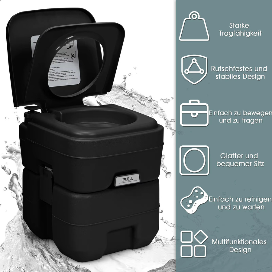 GOFLAME Campingtoilette mit abnehmbarem Abwassertank in Schwarz, 20L + 12L - Bild 4