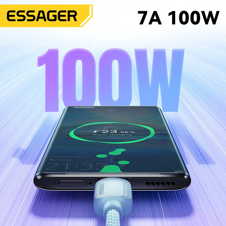 Essager USB Typ C Kabel 7A für schnelles Laden bis 100W, Schwarz, 3m - Bild 2