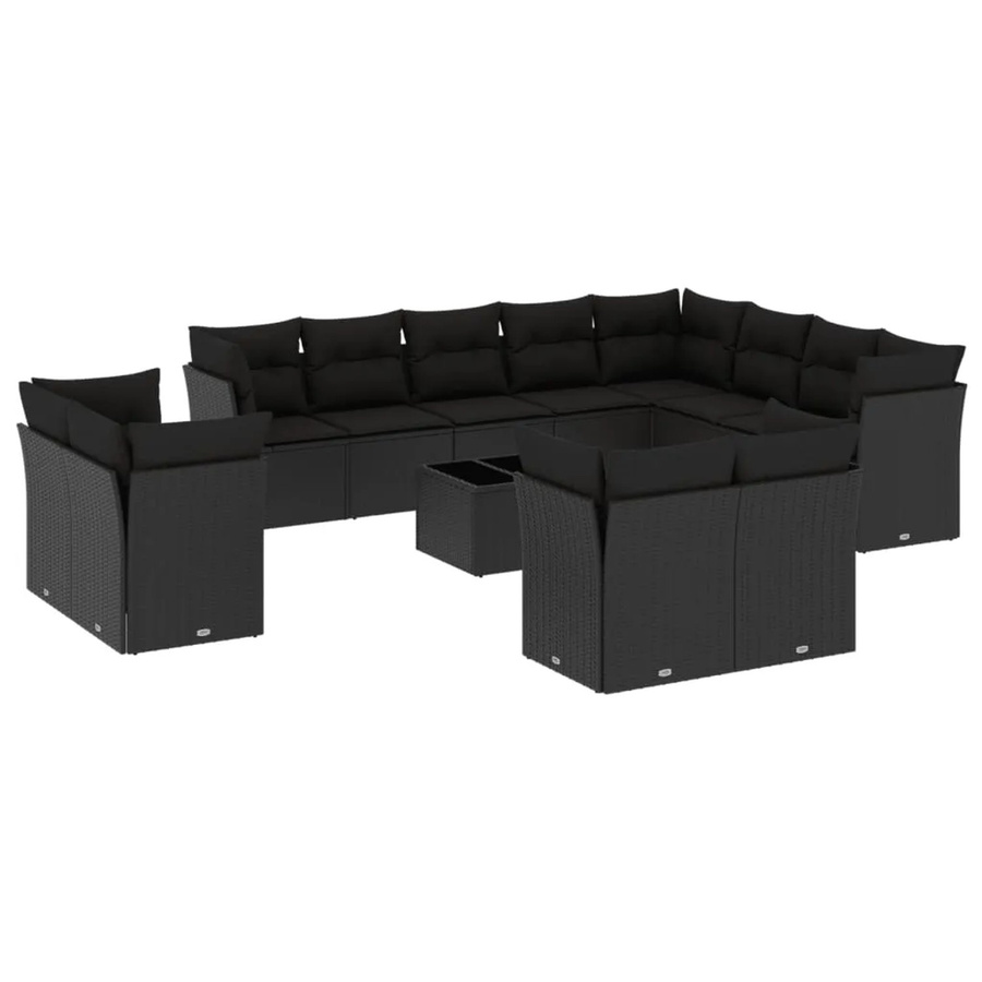 vidaXL 13-tlg Garten-Sofagarnitur aus Poly-Rattan mit Kissen in Schwarz - Bild 2