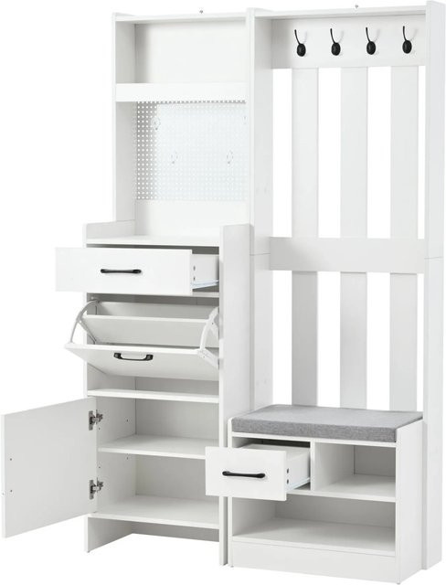 okwish Garderobenständer mit Schuhbank und 7 Haken in Weiß, B/T/H: 110 x 35 x 175,5 cm - Bild 1