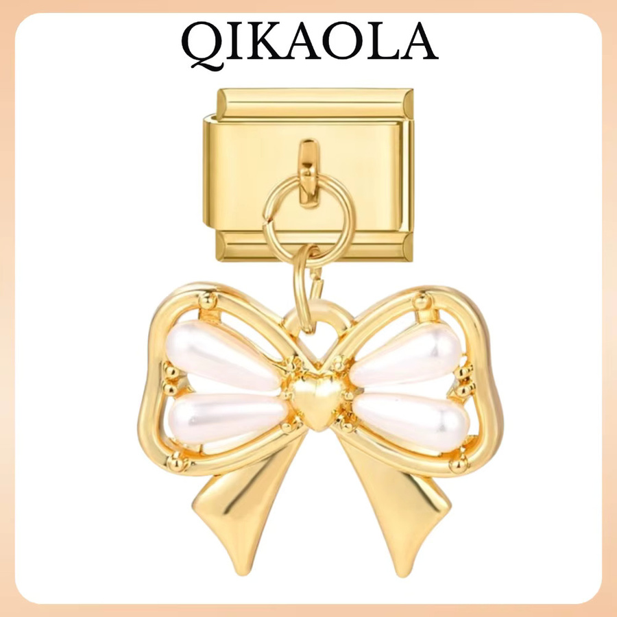 Charm Schleife Blume, Gold, Edelstahl - Bild 1