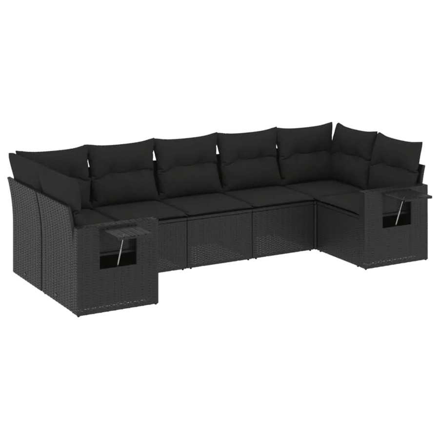 vidaXL 7-tlg Garten-Sofagarnitur in L-Form aus Poly Rattan und pulverbeschichtetem Stahl in Schwarz mit wetterfesten Kissen und Stauraum - Bild 2