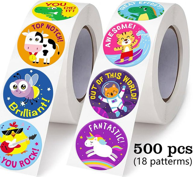 JCAC 500 Stück Cartoon-Tier Belohnungsaufkleber aus PVC in Multicolour für Lehrer und DIY-Geschenkkarten - Bild 1