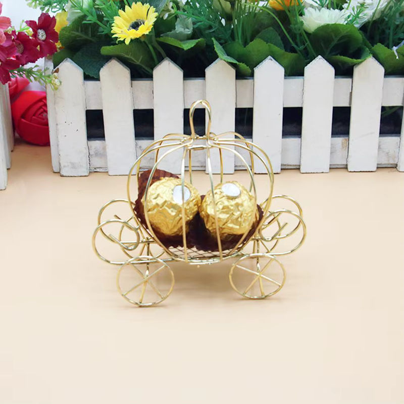 Goldene Aschenputtel Kürbis Kutsche als Süßigkeitenhalter aus Metall für Hochzeit, Halloween und Weihnachten - Bild 2