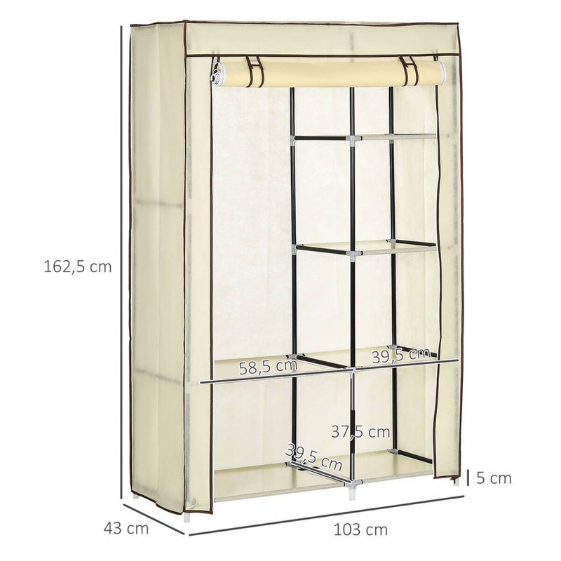 HOMCOM Kleiderschrank Stoffschrank mit Kleiderstange und Regalfächern in Cremeweiß, B/T/H: 103 x 43 x 162,5 cm - Bild 4
