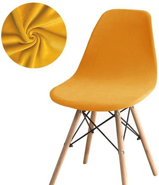 BRHUIXUE Samt-Stuhlhussen für Esszimmerstühle, elastische Sitzbezüge, waschbar, Goldgelb - Bild 1