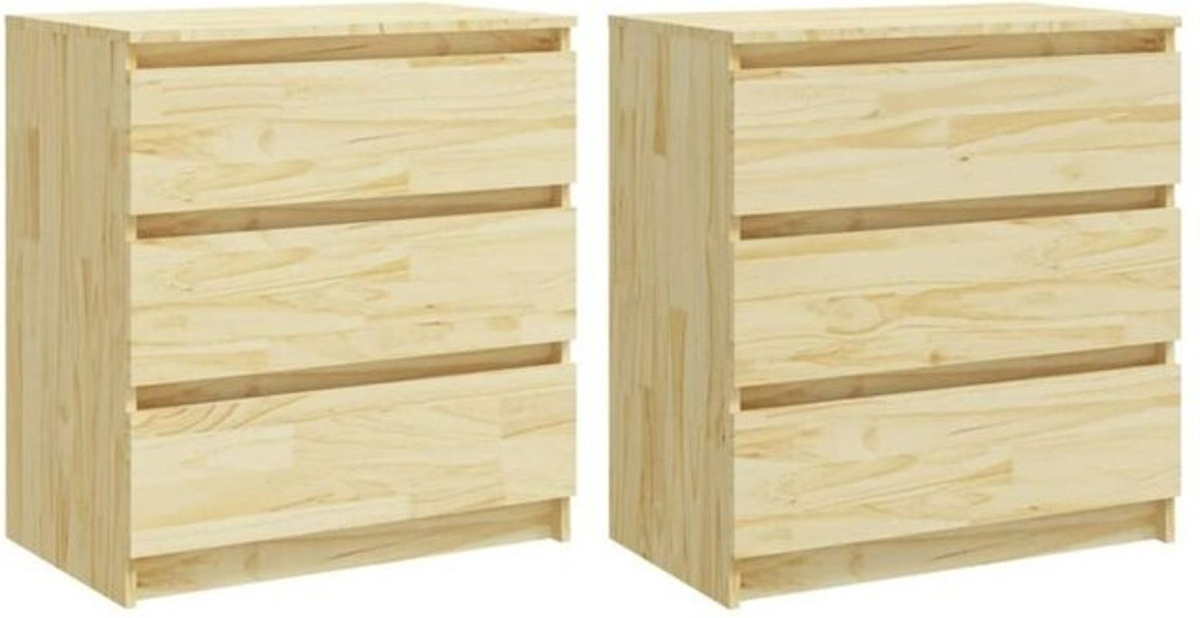 Set aus 2 Nachttischen aus Massivholz Kiefer in Natur Braun von vidaxl, Skandinavisch Design, B/T/H: 60 x 36 x 64 cm - Bild 1
