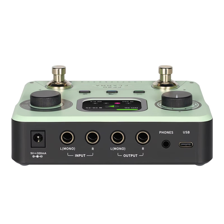 Flamma FF20 All-In-One Looper und Drum Machine Pedal in Grün mit 220 Rillen, 100 Loops und Stereo I/O - Bild 2