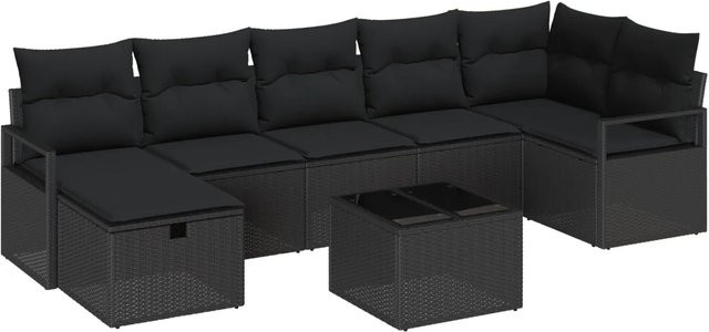 vidaXL 8-teilige Garten-Sofagarnitur aus Poly Rattan in Schwarz mit Kissen und Tisch in L-Form - Bild 1