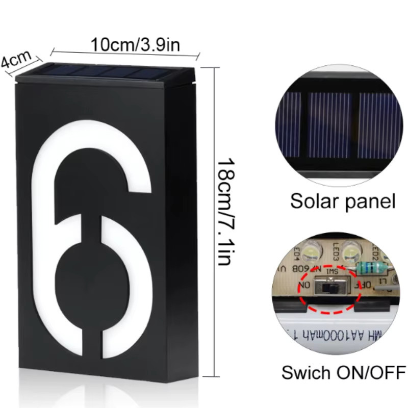 Solarbetriebene LED Hausnummern Wandleuchte in Schwarz mit wasserdichtem Gehäuse für Garten und Außenbereich - Bild 4
