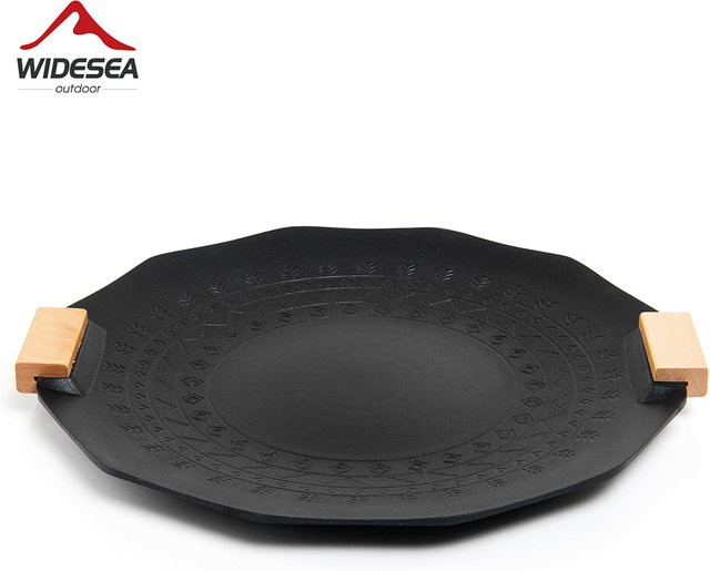 Widesea Antihaft-Camping-Grillplatte aus Aluminiumlegierung mit Buchenholzgriff in Schwarz inklusive Tragetasche - Bild 1