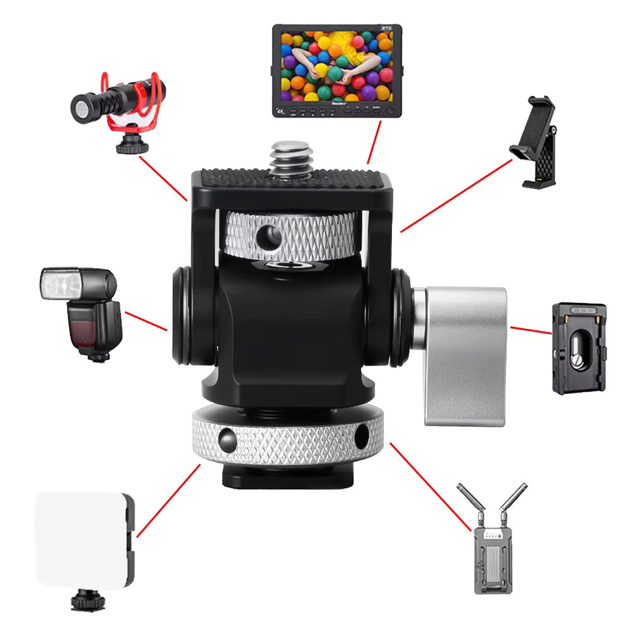 sgrium DSLR-Kameraklemme in Schwarz: Verstellbare Monitorhalterung mit Kaltschuh, Anti-Twist-Funktion und 1/4 Zoll Schraube für Monitor, Blitzlicht oder DIY-Befestigungen - Bild 2