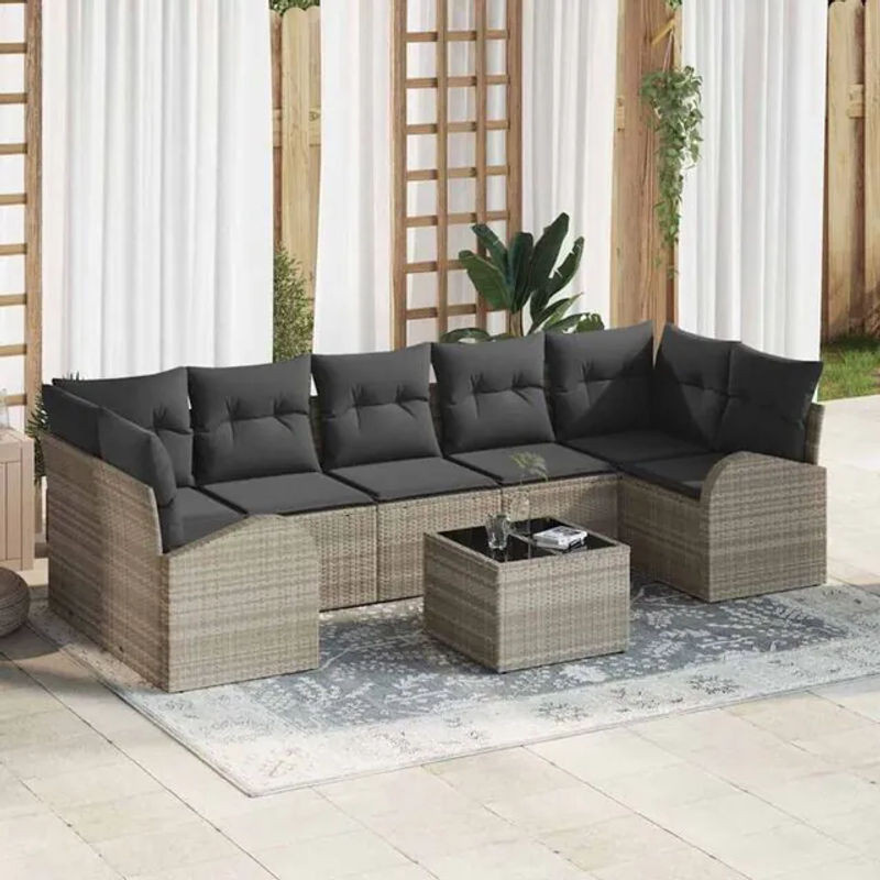 Vidaxl Polyrattan Garten-Sofa-Set mit Kissen in Grau, modernes Loungemöbel-Set aus Polyrattan und Stahl, B/T/H: 55 x 55 x 37 cm - Bild 1