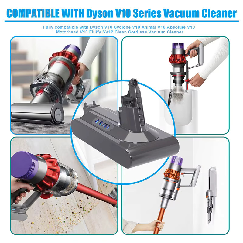 Bonadget Akku für Dyson V10, 25,2 V 6000 mAh wiederaufladbarer Ersatzakku für Dyson V10 SV12 Absolute, V10 Fluffy und Cyclone Staubsauger - Bild 5