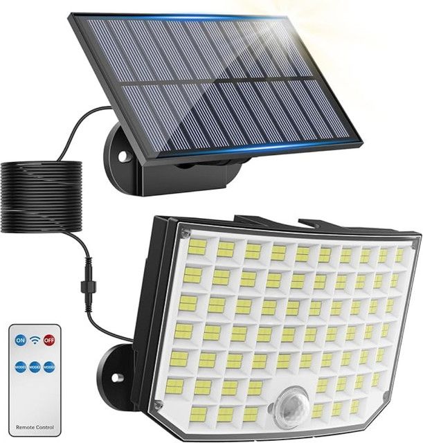 Swiatla LED Solar Flutlicht mit Bewegungsmelder und 256 LEDs, IP65 wasserdicht, 5 m Kabel, Sicherheitsleuchte aus ABS-Kunststoff für Hof und Garage - Bild 1