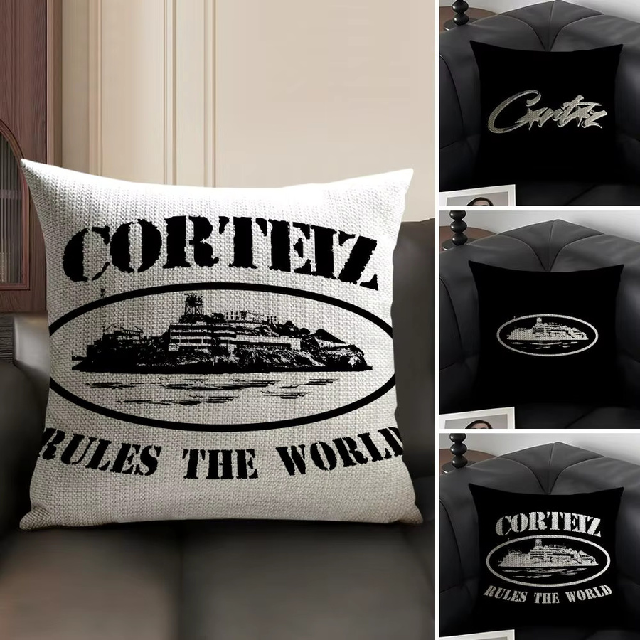 C-Corteiz Kissenbezug aus Bio-Leinen in Weiß, doppelseitig bedruckt, quadratisch, Breite: 30 cm, Höhe: 30 cm - Bild 2