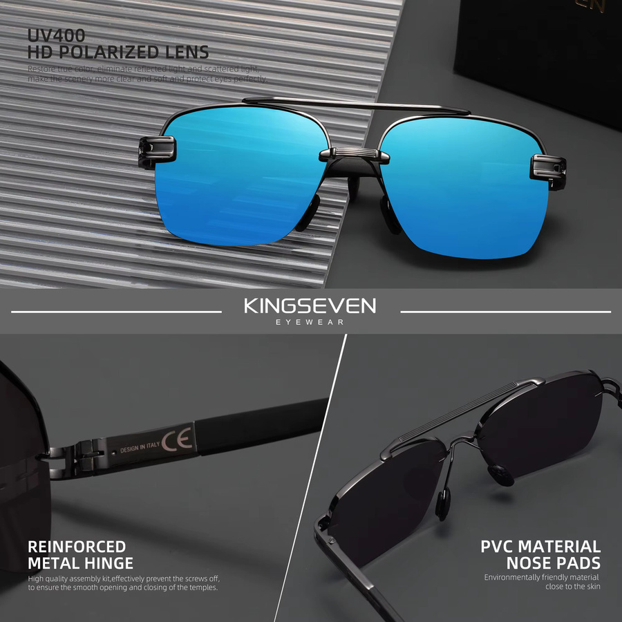 KINGSEVEN Sonnenbrille, Halbrand, Metall, blau, Unisex - Bild 5