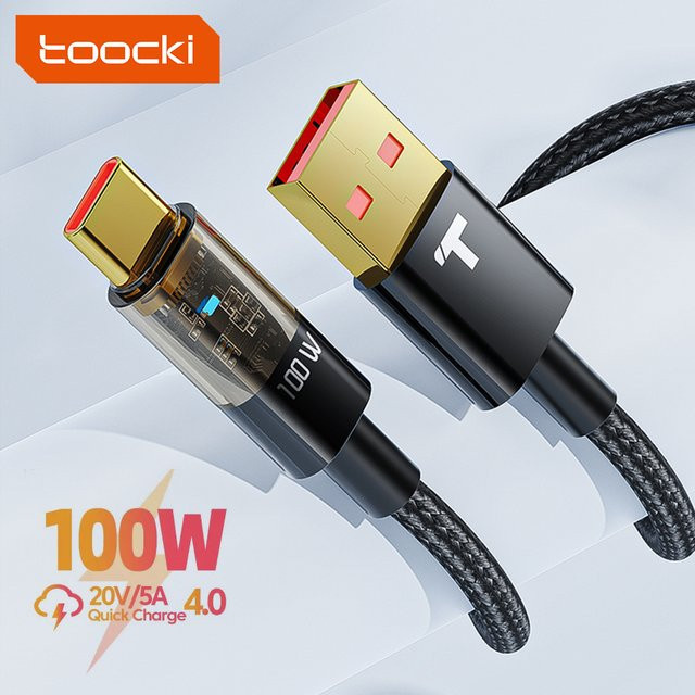 Toocki USB-A auf USB-C Schnellladekabel 100W/6A PD in Schwarz, Länge: 2 m - Bild 1
