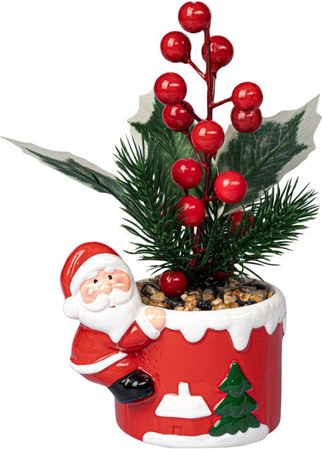 Frisches Weihnachts-Gesteck Beeren-Topf Santa von viva domo in Rot und Grün - Bild 1